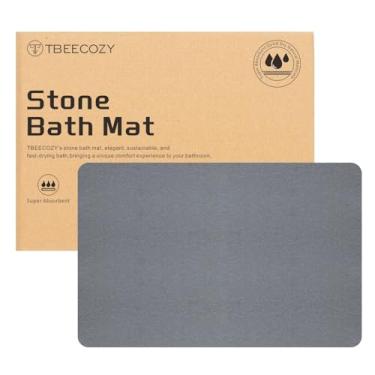 Imagem de TBEECOZY Tapete de banho de pedra, tapete de banho de terra diatomácea, tapete de banheiro rígido de secagem, tapetes de banho de pedra antiderrapante super absorvente para banheiro piso de chuveiro