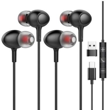 Imagem de Rayhontech Pacote com 2 fones de ouvido intra-auriculares USB tipo C para iPhone 16/15 Pro, laptop, PC com microfone, fone de ouvido com isolamento de ruído compatível com Google Pixel 7 6a iPad Pro