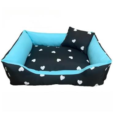 Imagem de Cama cachorro medio caminha pet 60 x 50 com ziper lavavel fundo impermeavel +almofadinha(CORACAO BCO/THIFANY (M))
