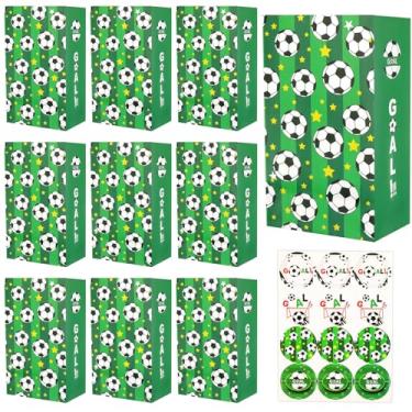Imagem de BLMHTWO Pacote com 12 sacos de lanche de futebol com adesivos - Sacos de petisco para lembrancinhas de festa de futebol e suprimentos de festa de aniversário (verde)