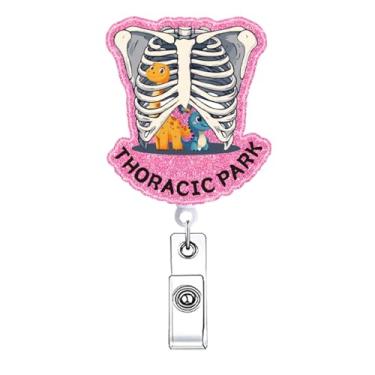 Imagem de Carretel de crachá de esqueleto de terapeuta respiratório retrátil pulmão RT divertido suporte de crachá torácico com clipe jacaré divertido enfermeira de enfermagem CNA RN LPN clipe de crachá médico