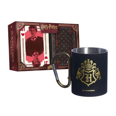 Imagem de Kit Caneca Inox com Mosquetão 300ml + Baralho Duplo 110 Cartas Tema Fantasia