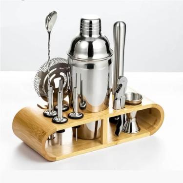 Imagem de Kit Coqueteleira Bar Profissional Para Drinks Bebidas 550ml Inox Com 12 Peças Drinks Barman Caipirinha Bar Suporte de Madeira