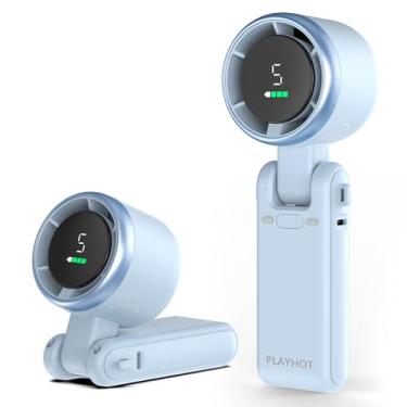 Imagem de PlayHot Ventilador turbo portátil portátil, ventiladores pessoais de 5 velocidades, ventiladores recarregáveis de 5000 mAh até 12 horas, peso apenas 300 g ventilador pequeno, ventilador de mão/pescoço
