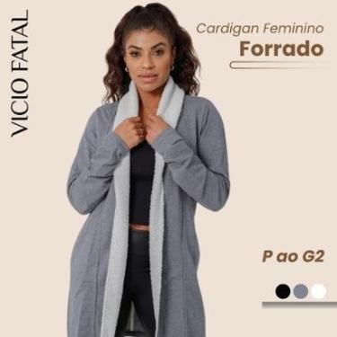 Imagem de Cardigan Feminino Moletom Peluciado Overcoat Furry Forrado Inverno Aconchegante Flanelado Longo-Feminino