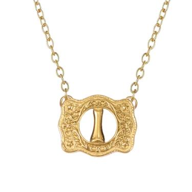 Imagem de SENFAI Colar com fivela de cinto em ouro 14K, estilo ocidental, com pingente de letra inicial, design decorativo com fivela de cinto, Small, Latão, Sem Pedra Preciosa