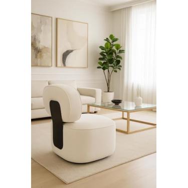 Imagem de Poltrona Giratória com Encosto Curvo e Base Estofada Capri – Exclusiva Bouclé Off White