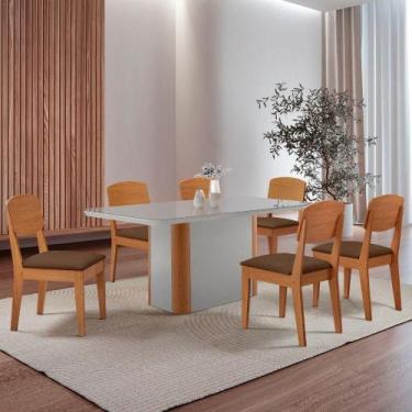 Imagem de Mesa De Jantar Isadora 180cm Tampo Mdf Vidro Com 6 Cadeiras Veludo Mar