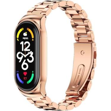 Imagem de Pulseira NSmart em aço inoxidável 3 elos compatível com MI BAND 7, Ros