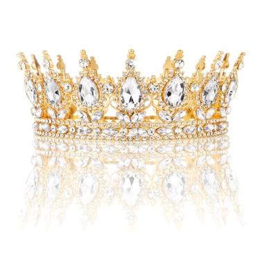 Imagem de Coroa de ouro para mulheres, tiaras de princesa de cristal com strass rainha acessórios de cabelo para casamento, noiva, enfeite de bolo e buquê de festa de aniversário, formatura (ouro claro1)