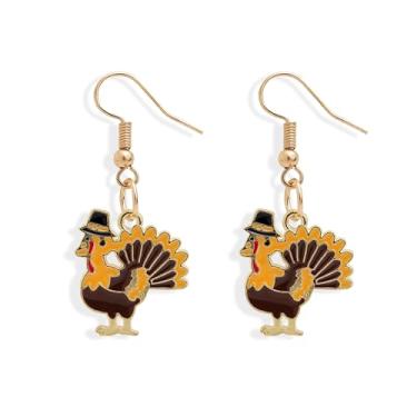 Imagem de BXDA 3 pares de brincos femininos de peru de Ação de Graças, leves, feitos à mão, esmaltado, frango, hipoalergênico, joia de Ação de Graças, presente de Natal, Latão, Sem pedra preciosa