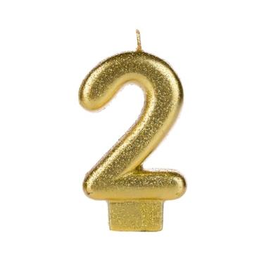 Imagem de Vela de Aniversário Dourada Glitter Número 2-01 unidade