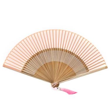 Imagem de Tecido dobrável para leque de 21 cm, costelas de bambu, estilo chinês, leque de mão, casamento, lembrancinha de festa, dança, decorações de casa (laranja)