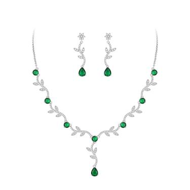 Imagem de Crysdue Conjunto de joias de videira de casamento, zircônia cúbica, elegante, colar de gota, brincos pendurados para mulheres, joia de noiva com folhas de girassol, Zircônia cúbica, Zircônia cúbica