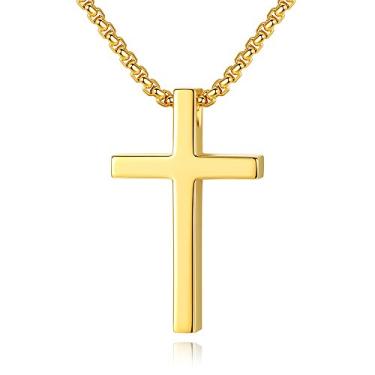 Imagem de REVE MCN Colar simples de aço inoxidável com pingente de cruz para homens e mulheres, corrente de 45 a 61 cm, Aço inoxidável, Sem Pedra Preciosa