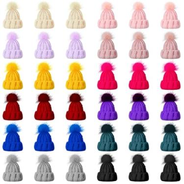 Imagem de Bencailor 36 mini chapéus de tricô de Natal, artesanato, bonecos, pequenos chapéus de malha de Natal, enfeites de árvore para acessórios DIY (multicoloridos)