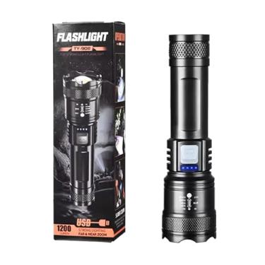 Imagem de Lanterna Tática LED XHP50/P900, 1200 Lumens, Recarregável USB, 3 Modos de Iluminação, Corpo em ABS, Preto, 16,5 cm