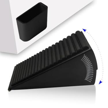 Imagem de HOOFUS Batente de porta grande com mola ajustável, batentes de porta de cunha para serviço pesado de até 8 cm para parte inferior da porta, suporte de porta de aço inoxidável (2, preto)