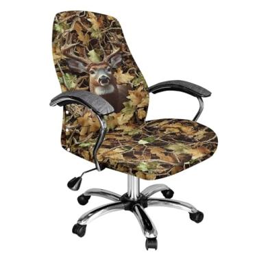 Imagem de Wanyint Capa de cadeira de escritório amarela de caça de veado camuflagem para cadeira de escritório macia giratória para cadeiras de apoio de braço, capa de cadeira giratória removível, capa de