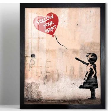 Imagem de Biufo Banksy Girl with Balloon Canvas Wall Art Poster Graffiti Print Picture Street Art for Bedroom Home Wall Decor (25 cm C x 20 L, emoldurado)
