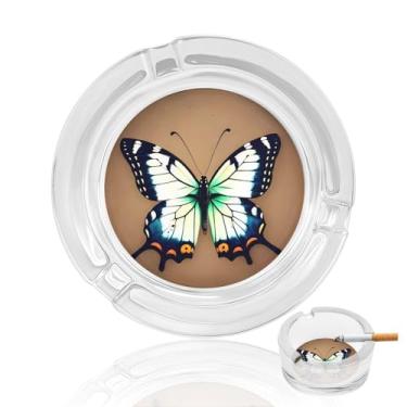 Imagem de Cinzeiro de cristal de borboleta fofa, cinzeiro redondo de vidro resistente para fumar cinzeiro portátil decorativo moderno para uso em casa, escritório, interior, exterior, pátio