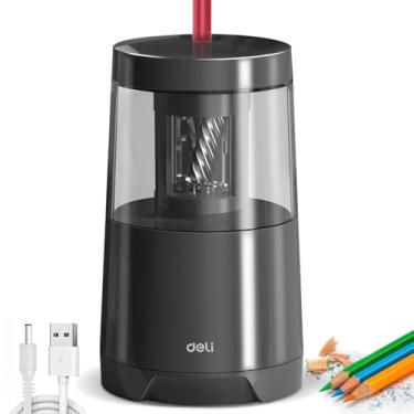 Imagem de Deli Apontador de lápis elétrico, apontador automático para lápis de cor nº 2, parada automática, USB e bateria para crianças, estudantes, sala de aula, casa e escritório, preto