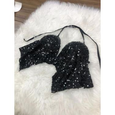 Imagem de Top Cropped Paetê Lantejoula Brilhante Com argola Top com brilho Carna