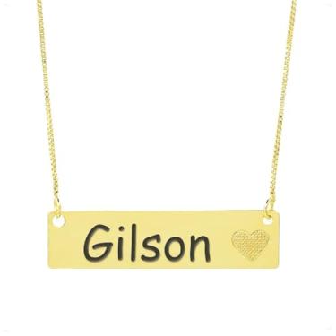Imagem de Colar Chapinha Coração Gravação Personalizada Nome Gilson Banhado Ouro 18K - 999006192