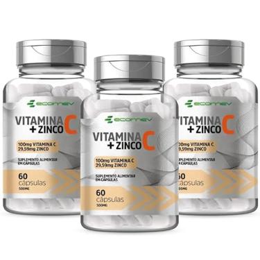 Imagem de 3x Vitamina C + Zinco Quelado 500Mg 180 Cápsulas - Ecomev