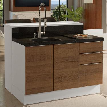 Imagem de Ilha de Cozinha com Bancada e Balcão 120 cm Branco/Rustic Stella Madesa