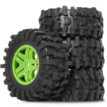 Imagem de STMU 1/10 RC Station 12mm Hex RC Wheels and Tires （4pcs） OD 4.45''for 1/10 RC Off-Road Car Traxxas TRX4 Slash Arrma Losi Tenacity Vkar 10sc Hpi RC Buggy Car (Green)