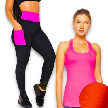Imagem de Kit Blusinha REGATA MALHA FRIA POLIAMIDA + Calça Leg BOLSO Legging Aca