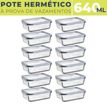 Imagem de 12 Potes Vidro Hermético 640ml Tampa Plástica Vedação BPA - Quality Ho