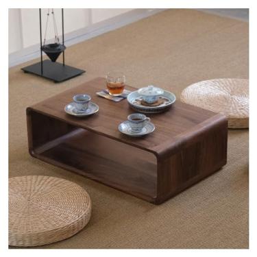 Imagem de YANIR-137 Mesa baixa com janela de sacada retrô para meditação, mesa baixa de tatame japonês, adequada para sentar no chão, jantar e mesa de centro para sala de estar, janela de sacada (02)