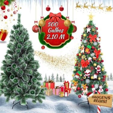 Imagem de Árvore De Natal Pom Pom Verde Com Pontas Nevada 2,10m 500 Galhos Grande Pinheiro Toque De Neve Cheia Luxo