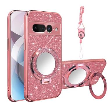 Imagem de Nuouxoco Capa de telefone com suporte de anel espelhado para Google Pixel 7 Pro (ouro rosa)