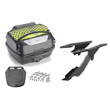 Imagem de Kit Baú 43L Monolock Adventure Givi E43nbr Base + Bagageiro Moto Lander 2019 A 2024 Spto446 Scam