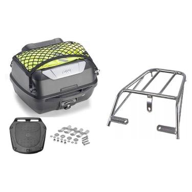 Imagem de Kit Baú 43L Monolock Adventure Givi E43nbr + Bagageiro Ybr 2000 A 2008 Cromado Tubo 3671 Projetil