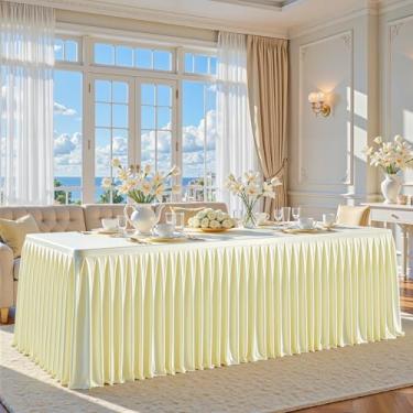 Imagem de Roupas de mesa de cetim champanhe para mesas retangulares de 1,8 m – Toalhas de mesa retangulares com glitter resistentes a vincos, capas de mesa de festa para banquete de casamento, chá de bebê