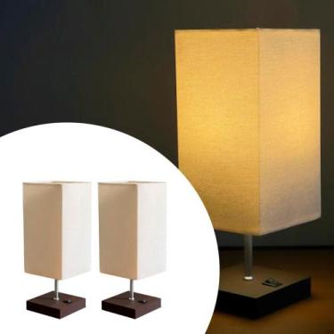 Imagem de Kit 2 Abajur Luminária De mesa Clássico Quadrado Madeira Com Interrupt
