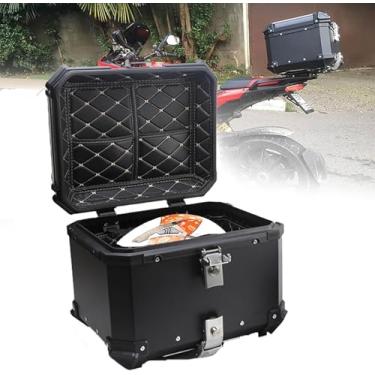 Imagem de Tronco De Motocicleta Alumínio Tour Tail Box Capacete Top Case 28l 36l 45l 55l 65l 80l 100l Motocicleta Top Box Storage Carrier Case W/2 Chaves, Black, 55L