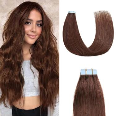 Imagem de Extensões de cabelo humano fita adesiva em extensões de cabelo humano 45 cm cor de cabelo humano 4# extensões de cabelo castanho chocolate fitas em extensões de cabelo humano
