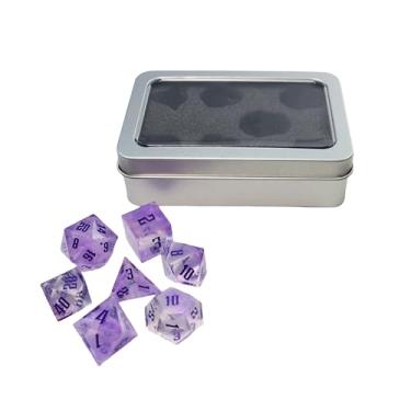 Imagem de DND Liquid Dice Set Polyhedral Dice for Dungeons & Dragons (D&D) RPG Magic RPG Tabletop Dice Complete D4 D6 D8 D10 D12 D20 (with Model Box - Purple)