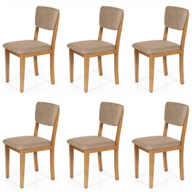Imagem de Conjunto 6 Cadeiras De Jantar Estofada Em Madeira Maciça Ella Marrom Claro