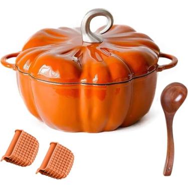 Imagem de Panela De Abóbora Laranja Esmaltada De Ferro Fundido Com Tampa Panela De Forno Holandês De Abóbora Antiaderente Panela De Sopa Serve 3-5, Orange