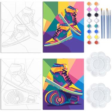 Imagem de WEBEEDY Pacote com 2 telas pré-desenhadas para pintura de casais, tênis, kits de festa, jogos noturnos, para adultos, kit de pintura e sorvete de Natal, Dia dos Namorados, presente de decoração de