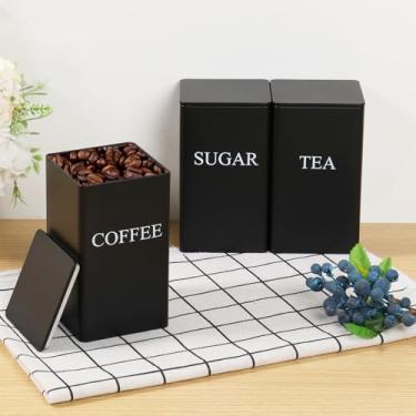 Imagem de DJAPWPX Conjunto de 3 potes de açúcar e chá, café, recipientes de metal para café e açúcar, potes versáteis de armazenamento de cozinha com tampas herméticas, conjunto de potes de alimentos para