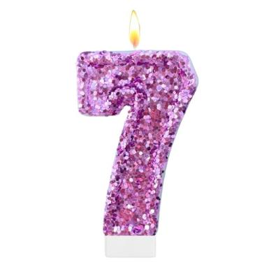 Imagem de Velas roxas de aniversário, número 7 para bolo, topo de bolo roxo com glitter, decorações de festa de aniversário de princesa, enfeite de cupcake, lembrancinhas de festa, suprimentos de decoração