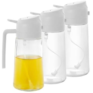 Imagem de XYTZHSAI 3 peças de pulverizador de óleo para cozinhar, 470 ml, 2 em 1, spray e despejador de azeite de oliva com tampa removível, garrafa de óleo de vidro recarregável para fritadeira a ar, salada