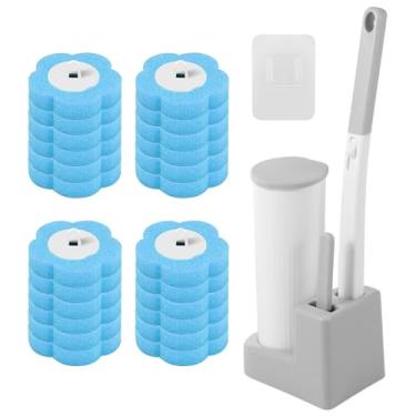 Imagem de Escova de vaso sanitário descartável, conjunto de suporte de varinha de vaso sanitário com 36 refis de limpeza, kit de escova de vaso sanitário 2 em 1, limpeza profunda de 360°, sistema de limpeza de